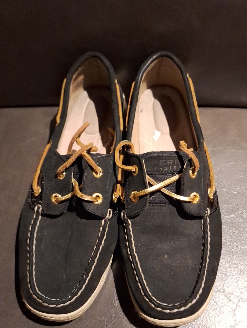 Sperry Black Suede Leather Boat Shoes with Gold Laces - Men